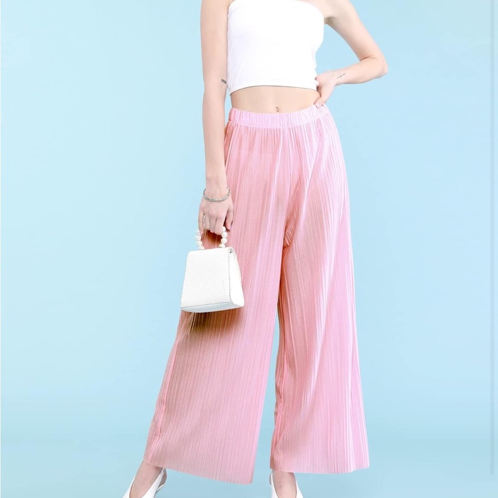 Size L/XL pink accordion palazzo pants